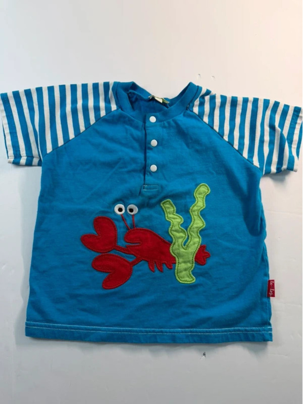 Vintage Le Top Toddler Boys Lobster Applique Striped Henley Shirt Blue Size 2T